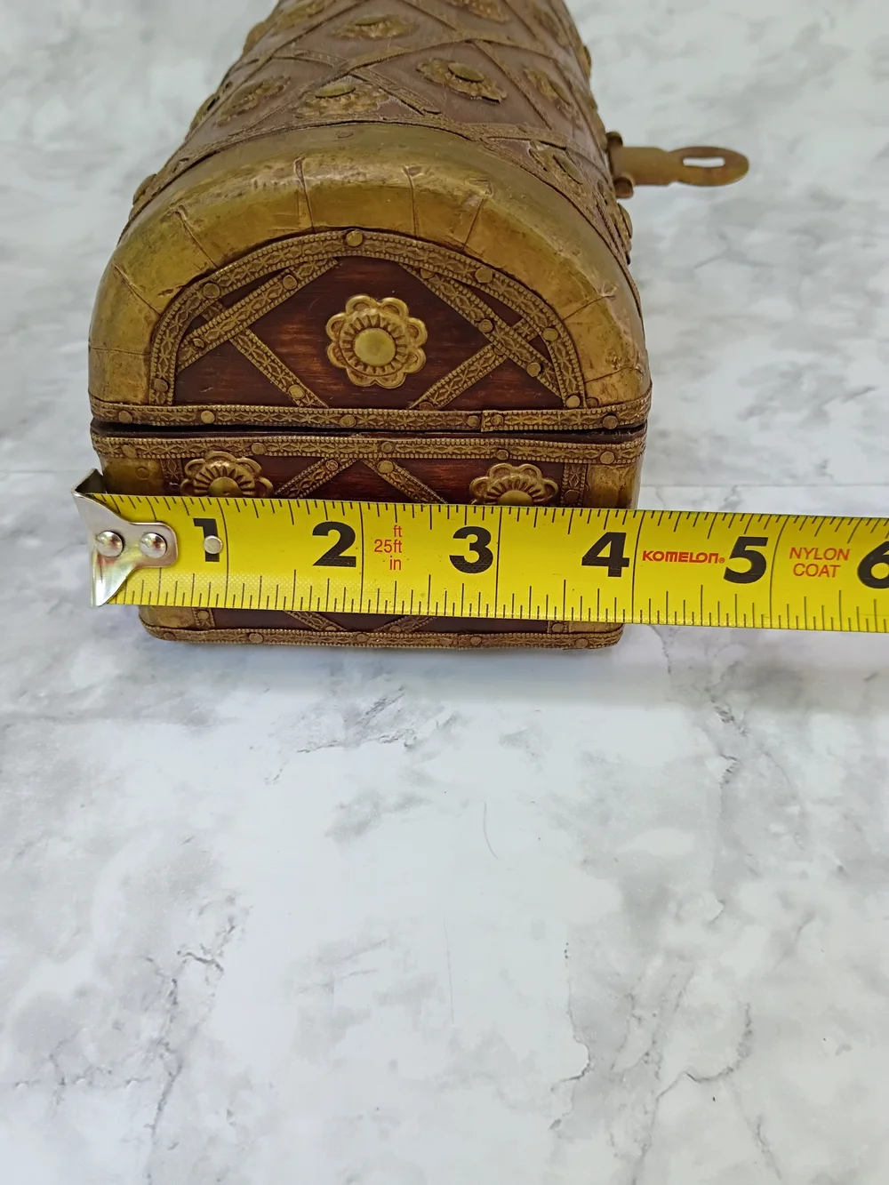 Vintage Ornate Brown Floral Dome Jewelry Chest